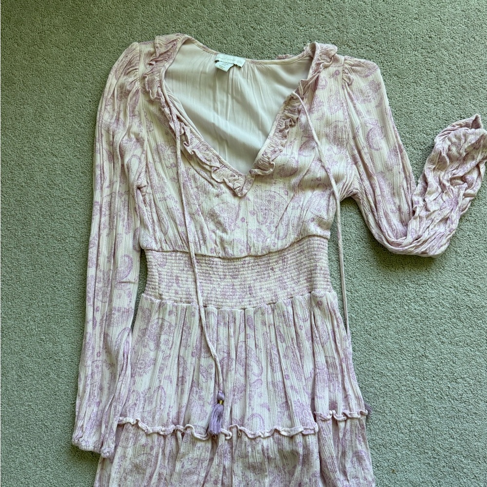 Light Pink Paisley Ruffled V-Neck Maxi Dress